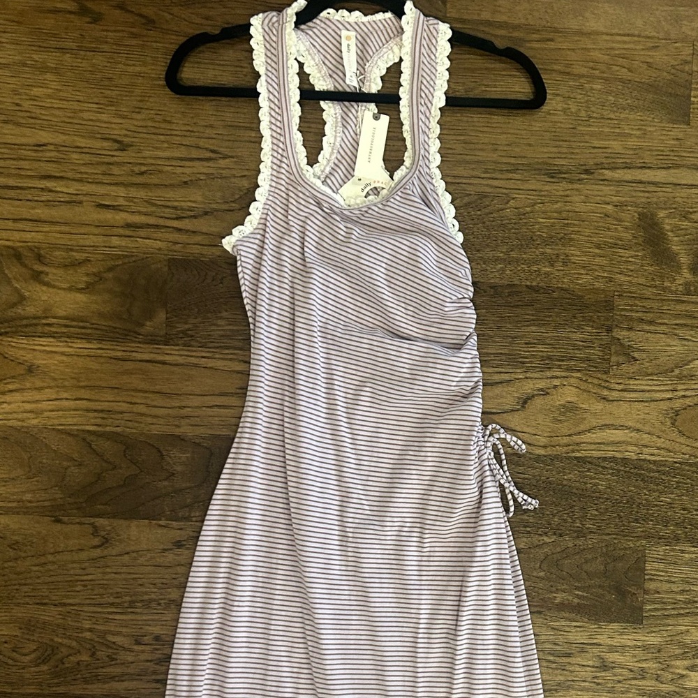 Striped Cotton Maxi Dress with Lace Trim